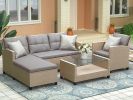 Outdoor, Patio Furniture Sets, 4 Piece Conversation Set Wicker Ratten Sectional Sofa With Seat Cushions(Beige Brown)