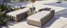 Direct Wicker Outdoor 3Pcs Deluxe Patio Adjustable Wicker Rattan Chaise Lounge Set With Cushions And Table