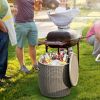 9.5 Gallon 4-In-1 Patio Rattan Cool Bar Cocktail Table Side Table Xh