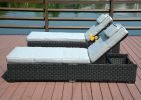 Direct Wicker Outdoor 3Pcs Deluxe Patio Adjustable Wicker Rattan Chaise Lounge Set With Cushions And Table