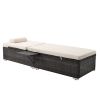 Outdoor Pe Wicker Chaise Lounge - 2 Piece Patio Brown Rattan Reclining Chair Furniture Set Beach Pool Adjustable Backrest Recliners With Side Table An