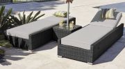 Direct Wicker Outdoor 3Pcs Deluxe Patio Adjustable Wicker Rattan Chaise Lounge Set With Cushions And Table