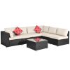 Outdoor Garden Patio Furniture 7-Piece Pe Rattan Wicker Sectional Cushioned Sofa Sets With 2 Pillows And Coffee Table