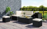 Large Outdoor Wicker Sofa Set, Pe Rattan, Movable Cushion, Sectional Lounger Sofa, For Backyard, Porch, Pool, Beige