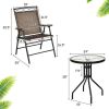 Garden Furniture Outdoor Patio Bistro 3 Pieces Set Of Round Table And Folding Chairs