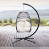 Hanging Egg Swing Chair With Stand Hammock Chair With Soft Cushion And Pillow For Backyard, Garden, Patio Xh