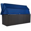 Outdoor Patio Rectangle Daybed With Retractable Canopy, Wicker Furniture Sectional Seating With Washable Cushions, Backyard, Porch