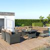 6-Piece Outdoor Wicker Sofa Set, Patio Rattan Dinning Set, Sectional Sofa With Thick Cushions And Pillows, Plywood Table Top, For Garden, Yard, Deck.