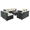 9-Piece Outdoor Patio Large Wicker Sofa Set, Rattan Sofa Set For Garden, Backyard,Porch And Poolside, Black Wicker, Beige Cushion
