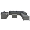 9-Piece Outdoor Patio Large Wicker Sofa Set, Rattan Sofa Set For Garden, Backyard,Porch And Poolside, Black Wicker, Beige Cushion