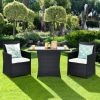 3 Pieces Patio Rattan Furniture Set With Cushion And Sofa Armrest