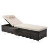 Outdoor Pe Wicker Chaise Lounge - 2 Piece Patio Brown Rattan Reclining Chair Furniture Set Beach Pool Adjustable Backrest Recliners With Side Table An