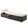 Outdoor Pe Wicker Chaise Lounge - 2 Piece Patio Brown Rattan Reclining Chair Furniture Set Beach Pool Adjustable Backrest Recliners With Side Table An