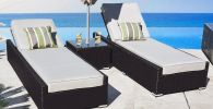 Direct Wicker Outdoor 3Pcs Deluxe Patio Adjustable Wicker Rattan Chaise Lounge Set With Cushions And Table