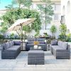 9-Piece Outdoor Patio Large Wicker Sofa Set, Rattan Sofa Set For Garden, Backyard,Porch And Poolside, Gray Wicker