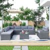 9-Piece Outdoor Patio Large Wicker Sofa Set, Rattan Sofa Set For Garden, Backyard,Porch And Poolside, Gray Wicker