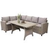 Patio Outdoor Furniture Pe Rattan Wicker Conversation Set All-Weather Sectional Sofa Set With Table & Soft Cushions