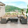 6-Piece Outdoor Wicker Sofa Set, Patio Rattan Dinning Set, Sectional Sofa With Thick Cushions And Pillows, Plywood Table Top, For Garden, Yard, Deck.