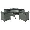 6-Piece Outdoor Wicker Sofa Set, Patio Rattan Dinning Set, Sectional Sofa With Thick Cushions And Pillows, Plywood Table Top, For Garden, Yard, Deck.