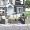 5 Piece Rattan Sectional Seating Group With Cushions And Table, Patio Furniture Sets, Outdoor Wicker Sectional