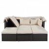 Outdoor Patio Rectangle Daybed With Retractable Canopy, Wicker Furniture Sectional Seating With Washable Cushions, Backyard, Porch