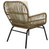 3Pcs Outdoor Patio Balcony Natural Color Wicker Chair Set With Beige Cushion And Round Tempered Glass Table