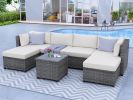7 Piece Rattan Sectional Seating Group With Cushions, Outdoor Ratten Sofa New!