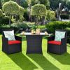 3 Pieces Patio Rattan Furniture Set With Cushion And Sofa Armrest