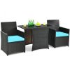 3 Pieces Patio Rattan Furniture Set With Cushion And Sofa Armrest