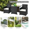 3 Pieces Patio Rattan Furniture Set With Cushion And Sofa Armrest