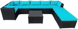 9-Piece Outdoor Patio Pe Wicker Rattan Conversation Sectional Sofa Sets With 3 Sofa, 3 Corner Sofa, 2 Ottomans, And 1 Glass Coffee Table, Removable So