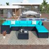 9-Piece Outdoor Patio Pe Wicker Rattan Conversation Sectional Sofa Sets With 3 Sofa, 3 Corner Sofa, 2 Ottomans, And 1 Glass Coffee Table, Removable So