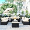 9-Piece Outdoor Patio Large Wicker Sofa Set, Rattan Sofa Set For Garden, Backyard,Porch And Poolside, Gray Wicker