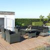 6-Piece Outdoor Wicker Sofa Set, Patio Rattan Dinning Set, Sectional Sofa With Thick Cushions And Pillows, Plywood Table Top, For Garden, Yard, Deck