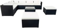 9-Piece Outdoor Patio Pe Wicker Rattan Conversation Sectional Sofa Sets With 3 Sofa, 3 Corner Sofa, 2 Ottomans, And 1 Glass Coffee Table, Removable So