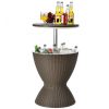 3 In 1 8 Gallon Patio Rattan Cooler Bar Table With Adjust Ice Bucket