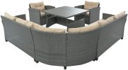 6-Piece Outdoor Wicker Sofa Set, Patio Rattan Dinning Set, Sectional Sofa With Thick Cushions And Pillows, Plywood Table Top, For Garden, Yard, Deck