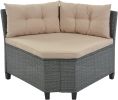 6-Piece Outdoor Wicker Sofa Set, Patio Rattan Dinning Set, Sectional Sofa With Thick Cushions And Pillows, Plywood Table Top, For Garden, Yard, Deck