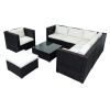 Patio Furniture Sets, 8-Piece Patio Wicker Corner Sofa With Cushions, Ottoman And Coffee Table