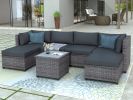 7 Piece Rattan Sectional Seating Group With Cushions, Outdoor Ratten Sofa New!