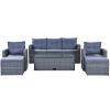 6-Piece All-Weather Wicker Pe Rattan Patio Outdoor Dining Conversation Sectional Set With Coffee Table, Wicker Sofas, Ottomans, Removable Cushions