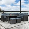 6-Piece Patio Furniture Set Outdoor Sectional Sofa With Glass Table, Ottomans For Pool, Backyard, Lawn