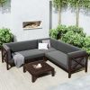 Outdoor Wood Patio Backyard 4-Piece Sectional Seating Group With Cushions And Table X-Back Sofa Set For Small Places