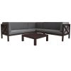 Outdoor Wood Patio Backyard 4-Piece Sectional Seating Group With Cushions And Table X-Back Sofa Set For Small Places