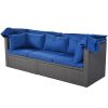 Outdoor Patio Rectangle Daybed With Retractable Canopy, Wicker Furniture Sectional Seating With Washable Cushions, Backyard, Porch