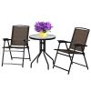 Garden Furniture Outdoor Patio Bistro 3 Pieces Set Of Round Table And Folding Chairs