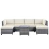 7 Piece Rattan Sectional Seating Group With Cushions, Outdoor Ratten Sofa New!