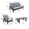 Aluminum Outdoor Patio Furniture Set, Modern Patio Conversation Sets, Outdoor Sectional Metal Sofa With 5 Inch Cushion And Coffee Table For Balcony, G