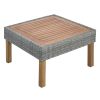 9-Piece Outdoor Patio Garden Wicker Sofa Set, Gray Pe Rattan Sofa Set, With Wood Legs, Acacia Wood Tabletop, Armrest Chairs With Beige Cushions