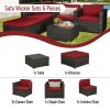 Outdoor Garden Patio Furniture 6-Piece Brown Pe Rattan Wicker Sectional  Cushioned Sofa Sets